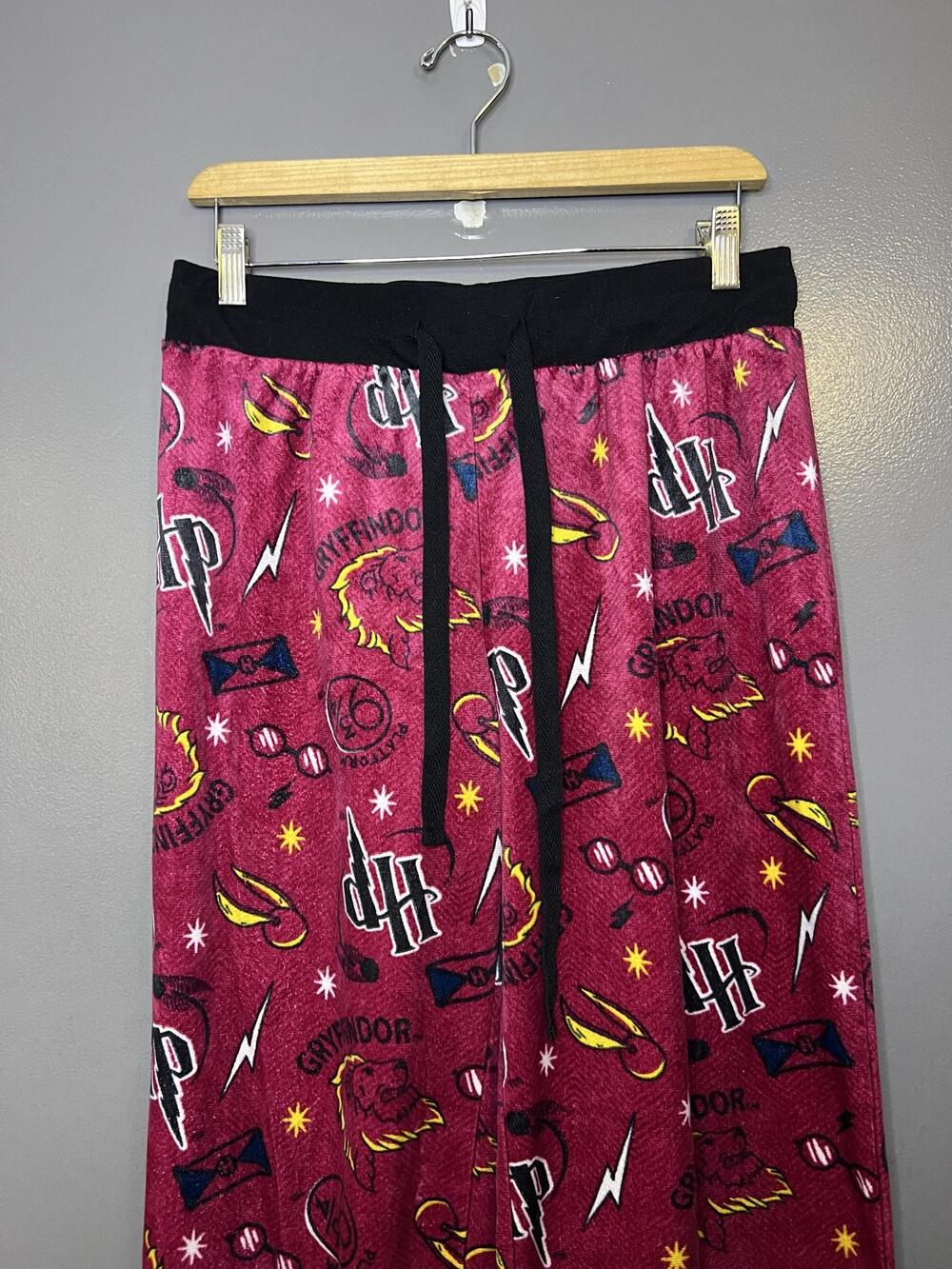 Harry Potter Pajama Pants Mens Medium Red Gryffindor Fleece Logo Print Sleep